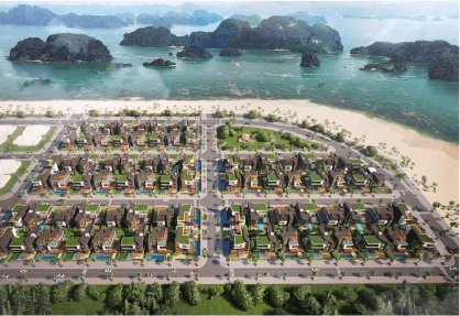 Phối cảnh Toàn cảnh từ trên cao tại Khu đô thị Phương Đông Vân Đồn