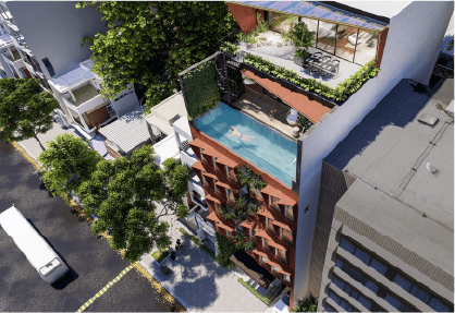 Phối cảnh Hồ bơi và sân vườn trên cao tại Hạ Long Building
